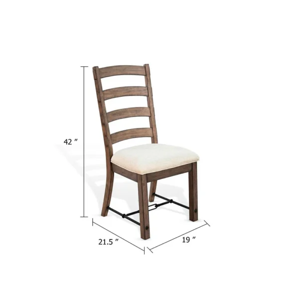 Yael Ladderback Dining Chair Set of 2, White Seat, Brown Solid Mahogany