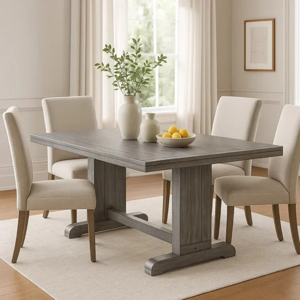 BM340366_6 Zeka Dining Table, 60 Inch Top, Double Pedestal, Gray Solid Wood