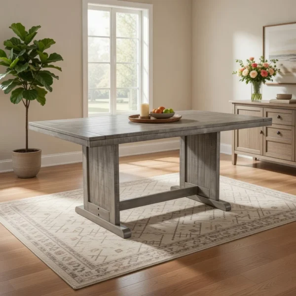 BM340366_7 Zeka Dining Table, 60 Inch Top, Double Pedestal, Gray Solid Wood