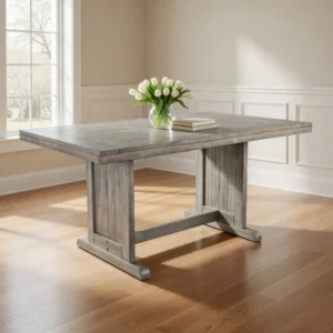 BM340366_8 Zeka Dining Table, 60 Inch Top, Double Pedestal, Gray Solid Wood