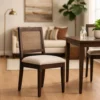 BM340389_6 Zemi Dining Chair Set of 2, Rattan Back, Beige, Dark Brown Solid Wood
