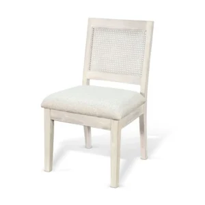 Zemi Dining Chair Set of 2, Rattan Back, Beige, Light Gray Solid Wood