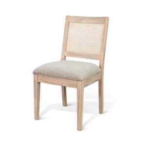 Zemi Dining Chair Set of 2, Rattan, Beige, Natural Brown Solid Wood