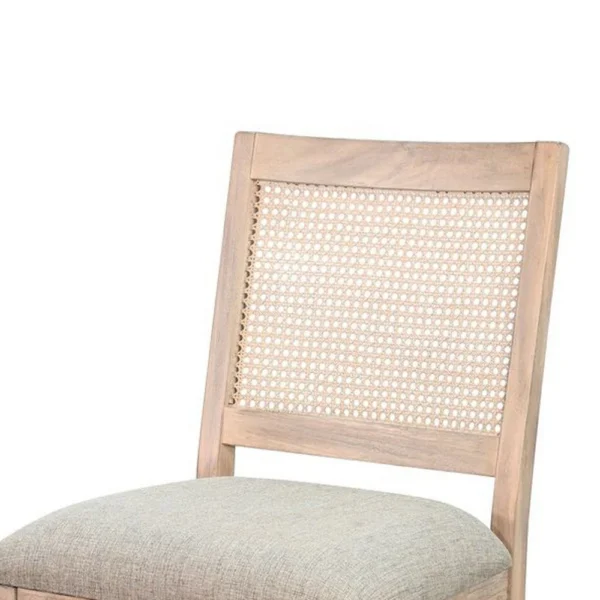 Zemi Dining Chair Set of 2, Rattan, Beige, Natural Brown Solid Wood