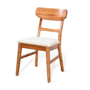 Amy Dining Chair Set of 2, Curved Back, Beige Seat, Light Brown Solid Wood