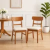 BM340395_6 Amy Dining Chair Set of 2, Curved Back, Beige Seat, Light Brown Solid Wood