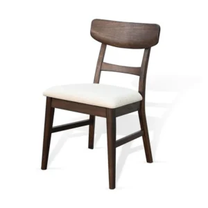 Amy Dining Chair Set of 2, Curved Back, Beige Seat, Dark Brown Solid Wood