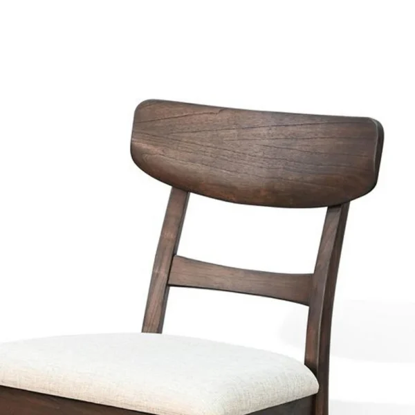Amy Dining Chair Set of 2, Curved Back, Beige Seat, Dark Brown Solid Wood