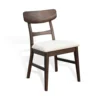 Amy Dining Chair Set of 2, Curved Back, Beige Seat, Dark Brown Solid Wood