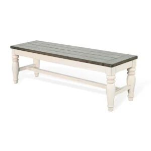 Dean Dining Bench, 52 Inch Brown Plank Seat, White Solid Wood