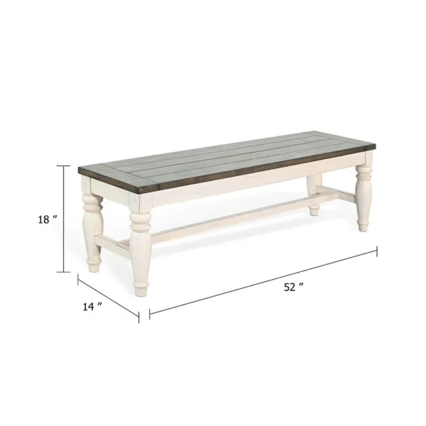 BM340397_4_b5c69710-195a-4b3b-903d-5784114d104d Dean Dining Bench, 52 Inch Brown Plank Seat, White Solid Wood