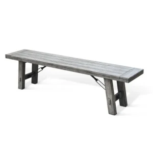 Zeka Industrial Bench, Plank Seat, 72 Inch Rustic Gray Solid Wood