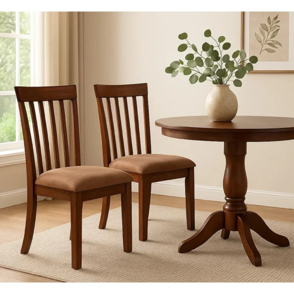 BM340407_5 Odel Dining Side Chair Set of 2, Slatted Solid Wood Dark Brown