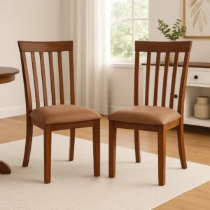 Odel Dining Side Chair Set of 2, Slatted Solid Wood Dark Brown