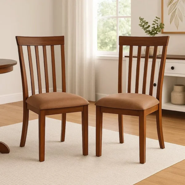 BM340407_6 Odel Dining Side Chair Set of 2, Slatted Solid Wood Dark Brown