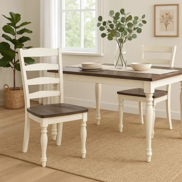 BM340413_5 Dean Dining Chair Set of 2, Ladder Back, Dark Brown, White Solid Wood