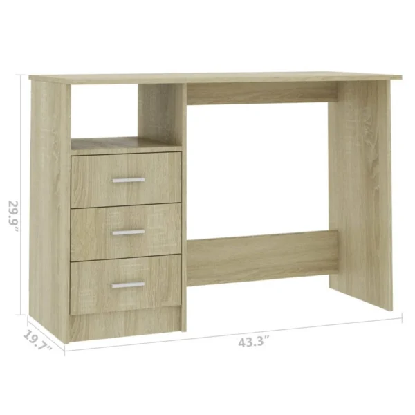 Work Desk, 3 Drawers, 1 Shelf, Sonoma Oak Brown Finish, 43 Inch