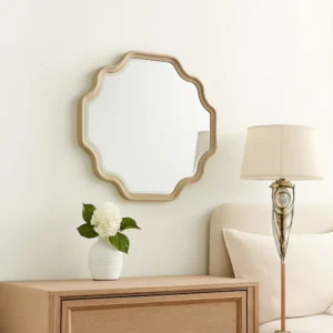 BM340841_5 Fea Dresser Mirror, Natural Oak Brown Solid Wood, Scallop Edges, 40x47