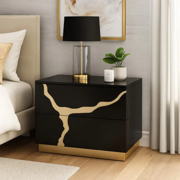 BM340843_5_68d56ff2-31a7-4536-9e60-83c3f4ed228d Goldie Nightstand, 2 Drawers, Gold and Black Solid Wood, 28 Inch