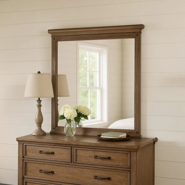 Merry Dresser Mirror, Brown Solid Wood, Rectangular 36x49 Frame