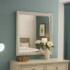 BM340847_5 Basil Dresser Mirror, Beveled Glass, 38x44 Rustic White Solid Wood Frame