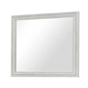 Basil Dresser Mirror, Beveled Glass, 38x44 Rustic White Solid Wood Frame