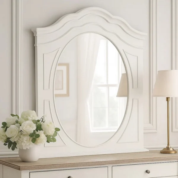 BM340851_5 Calpan Dresser Mirror, Modern White Solid Wood Frame, 38x40