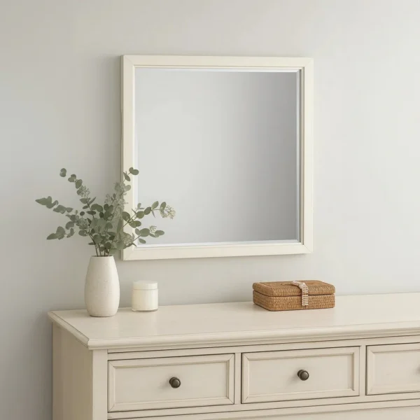BM340856_5 Toi Dresser Mirror, Beveled Glass, Antique White Finished Solid Wood, 38 Inch