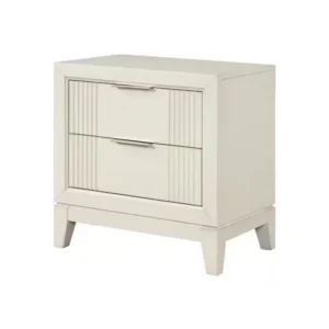 Toi Nightstand, 2 Drawers, Antique White Finished Solid Wood, 27 Inch