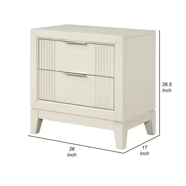 Toi Nightstand, 2 Drawers, Antique White Finished Solid Wood, 27 Inch