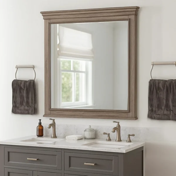 BM340858_5 Roi Dresser Mirror, Beveled Glass, Weathered Gray Solid Wood, 38x42