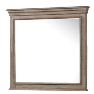 Roi Dresser Mirror, Beveled Glass, Weathered Gray Solid Wood, 38x42