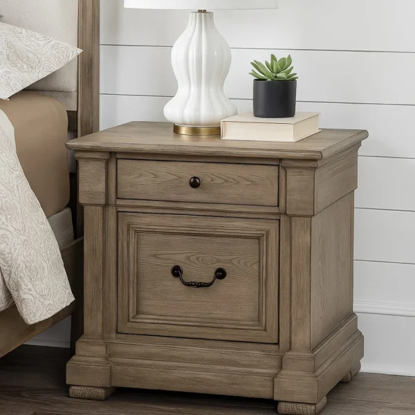 BM340859_5_e10bb3fd-b5be-4d7e-a91a-2f9c6036a689 Roi Nightstand, 2 Drawers, Weathered Gray Solid Wood, 28 Inch