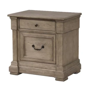 Roi Nightstand, 2 Drawers, Weathered Gray Solid Wood, 28 Inch