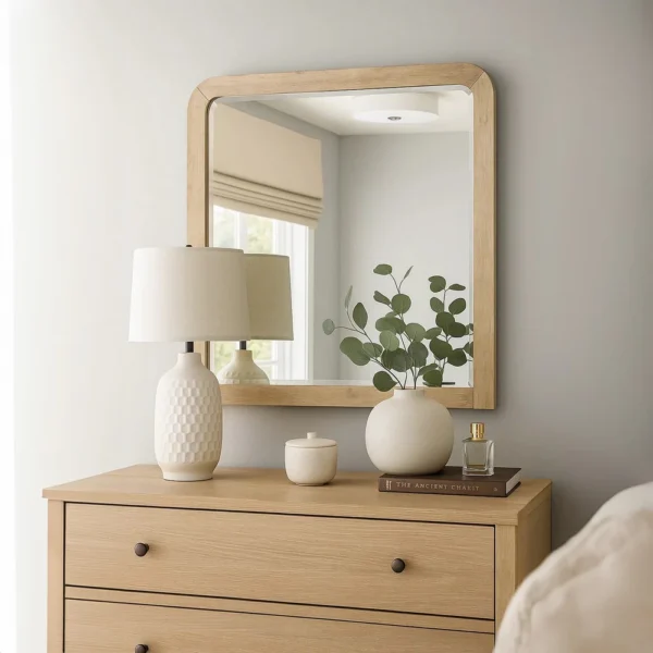 BM340867_5 Rexa Dresser Mirror, Beveled Glass, Natural Brown Solid Wood, 36x42
