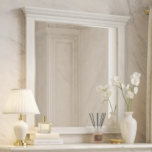 Leyne Dresser Mirror, Bevel Glass, Weathered Gray Solid Wood, 40 Inch