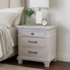 BM340874_5 Leyne Nightstand, 3 Drawers, Farmhouse Weathered Gray Solid Wood, 26 Inch