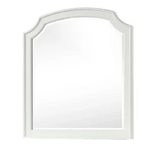 Kyna Dresser Mirror, Beveled Glass, Classic Antique White Solid Wood, 40x42