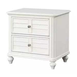 Kyna Nightstand, 2 Drawers, Classic Antique White Solid Wood, 28 Inch