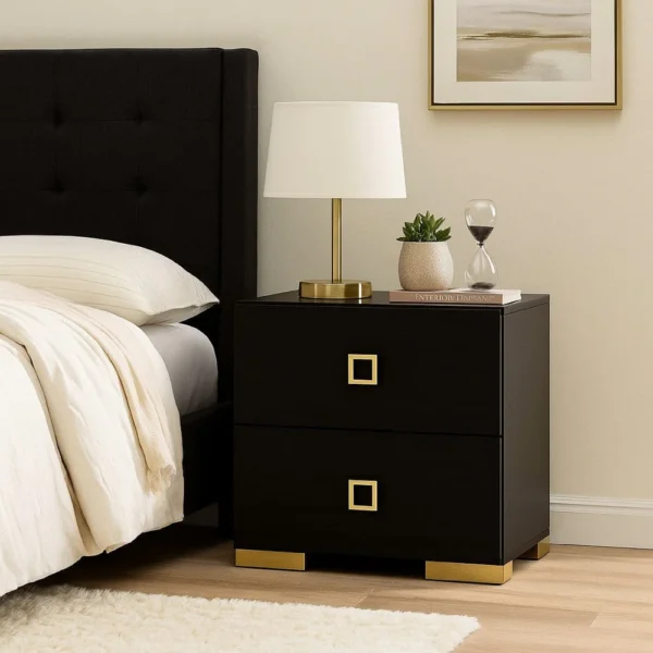 BM340882_5_bab25a14-ffc1-4cfe-ac1b-b69623dffc16 Lati Nightstand, 2 Drawers, Black Wood, Gold Metal, 24 Inch
