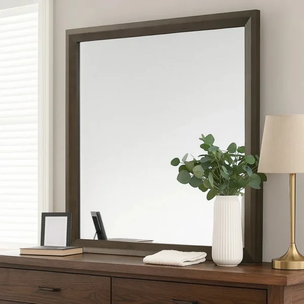 BM340888_5 Fel Dresser Mirror, Beveled Glass, Dark Brown Wood Frame, 44x45