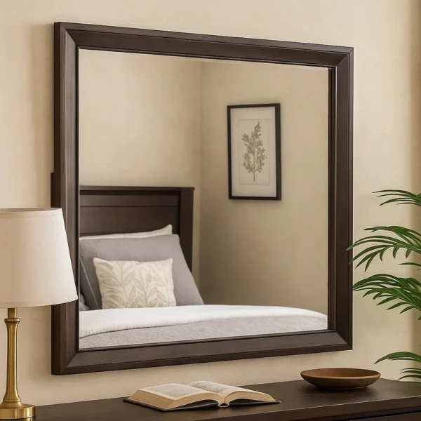 Nitz Dresser Mirror, Beveled Glass, Espresso Brown Solid Wood Frame, 36x40