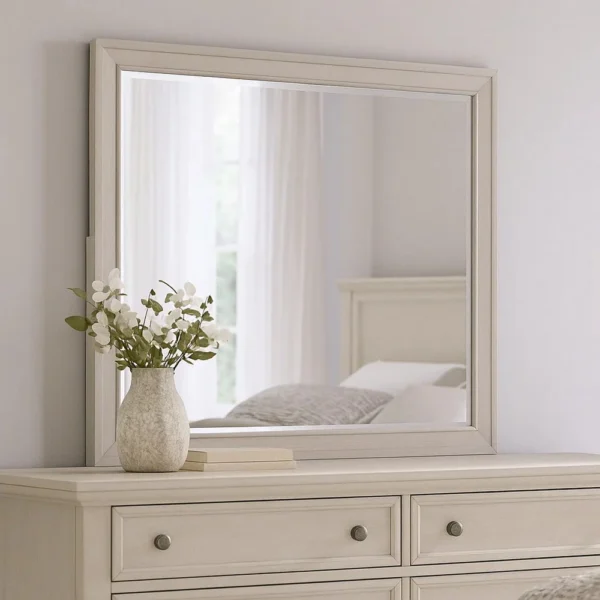 BM340894_5 Nitz Dresser Mirror, Beveled Glass, White Solid Wood Frame, 36x40