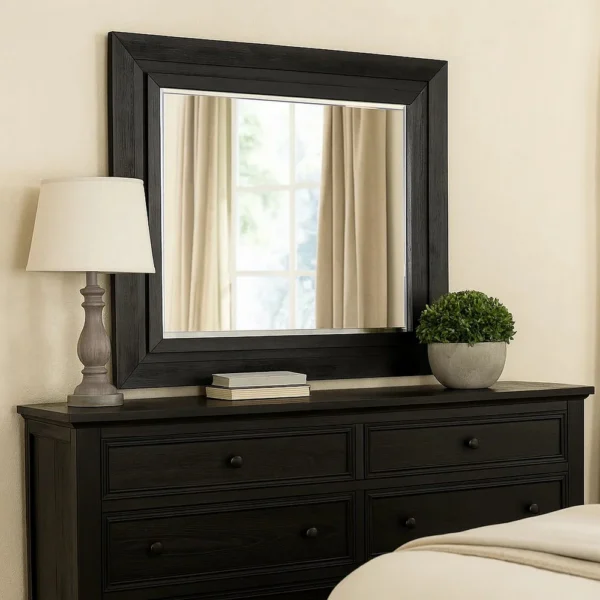 BM340898_5 Ashen Dresser Mirror, Black Solid Wood, Rectangular Silhouette, 40x46