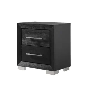 BM340899_ebefc280-3f32-443f-bcfa-ff71274a8172 Ashen Nightstand w USB, 2 Drawers, Black Solid Wood, Chrome Metal, 26 Inch
