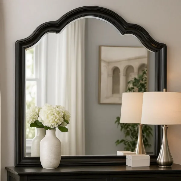 BM340901_5 Eleena Dresser Mirror, Beveled Glass, Black Solid Wood Frame, 41x42