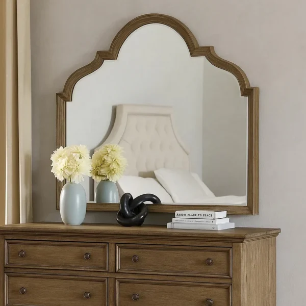 BM340907_5 Lyla Dresser Mirror, Beveled Glass, Rustic Oak Brown Solid Wood, 41x50