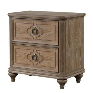Lyla Nightstand w USB, 2 Drawers, Rustic Oak Solid Wood Frame, 30 Inch