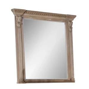 Reven Dresser Mirror, Beveled Glass, Weathered Oak Solid Wood, 46 Inch