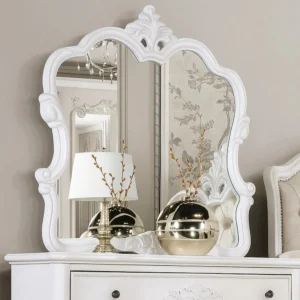 Valena Dresser Mirror, Beveled Glass, White Solid Wood Frame, 45 Inch